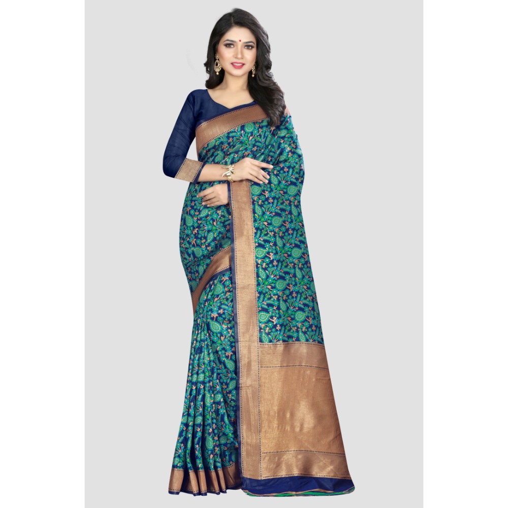 Sharaa Ethnica Green color Kanjeevaram Silk Sarees with unstiched blouse piece