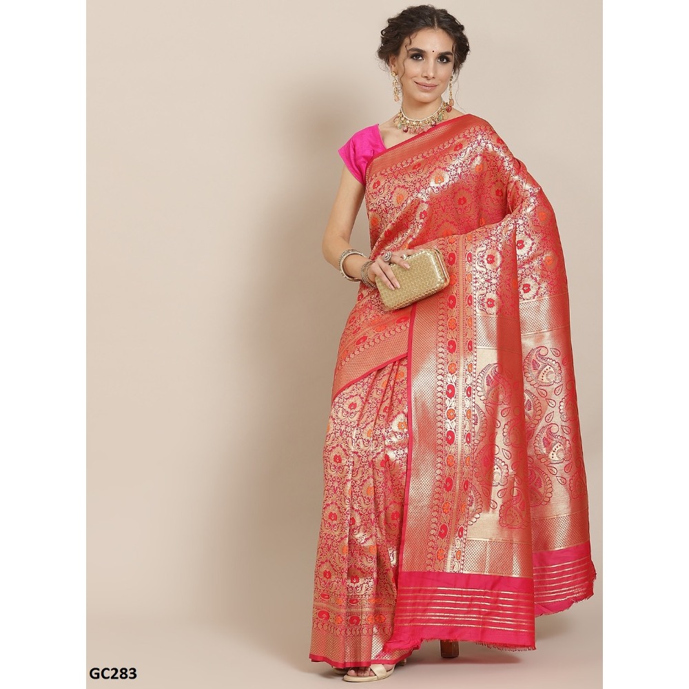 Sharaa Ethnica pink Kanjeevaram saree with unstitched blouse pcs