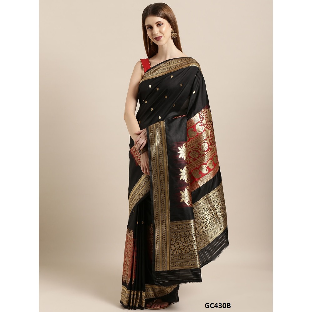 Sharaa Ethnica Black Kanjeevaram saree with unstitched blouse pcs