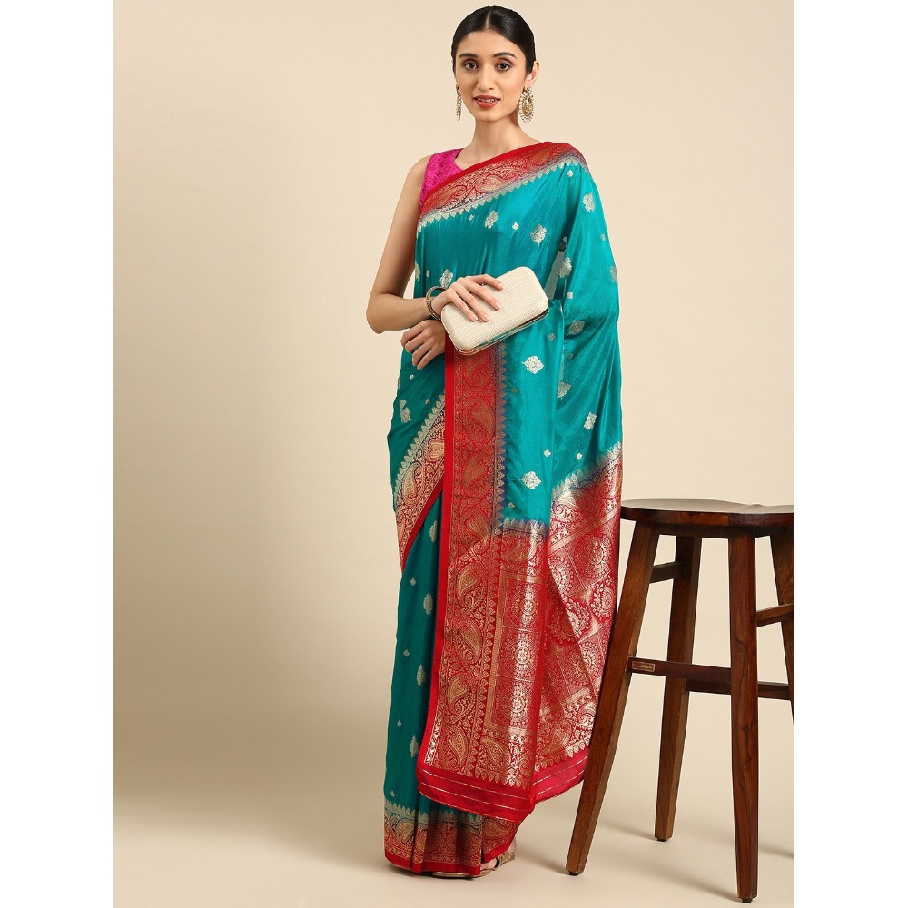 Sharaa Ethnica skyblue saree with unstitched blouse pcs