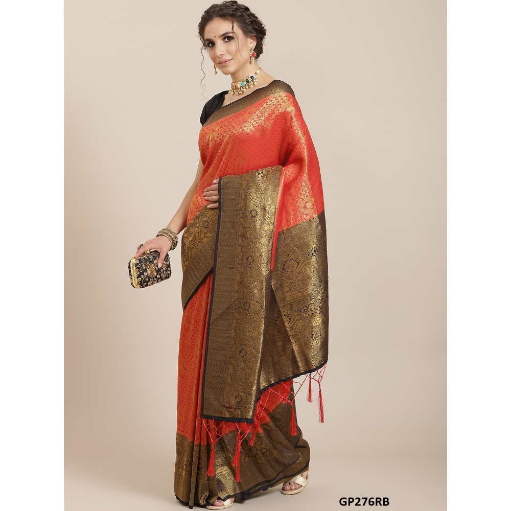 Sharaa Ethnica Red color Kanjeevaram Silk Sarees with unstiched blouse piece