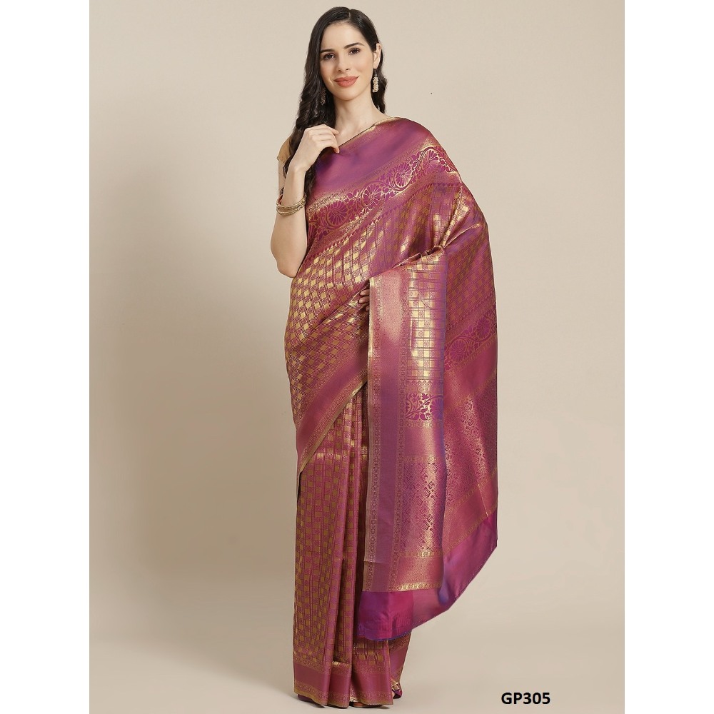 Sharaa Ethnica Purple color Kanjeevaram Silk Sarees with unstiched blouse piece