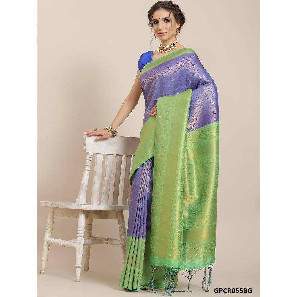 Sharaa Ethnica Blue color Kanjeevaram Silk Sarees with unstiched blouse piece