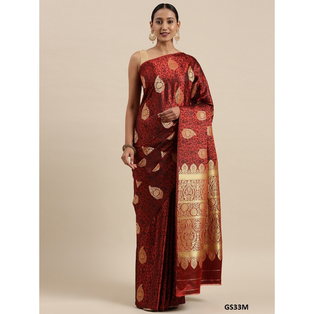Sharaa Ethnica Marron color Kanjeevaram Silk Sarees with unstiched blouse piece
