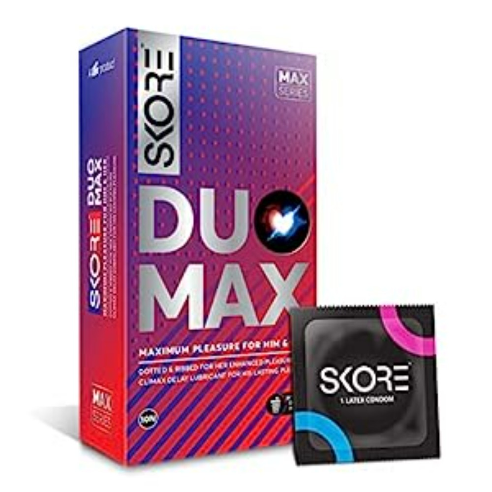 kore Duo Max - Premium Condoms for Him & Her with Disposal Pouches | Performa Lubricant for Long Lasting Climax Delay | Suitable for use with lubes & toys- 1 Pack (10 pieces)