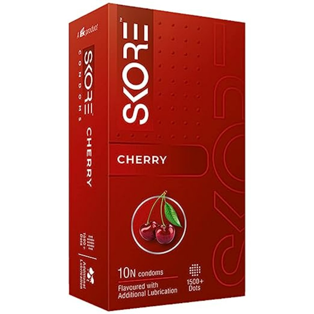Skore Cherry | Flavored | Dotted with Extra Lubrication for Pleasure, 10 pieces | 1 Packs