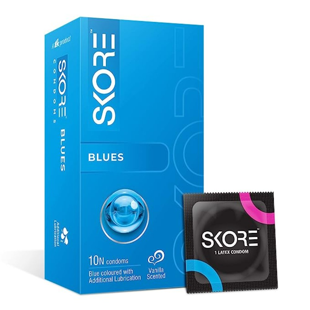 Skore Blues condom | Vanilla Scented with Additional Lubrication |10 pieces | 1 Packs