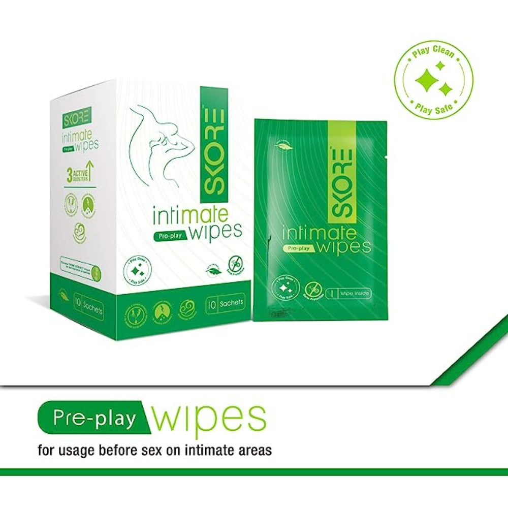 Skore Pre Play Intimate Wipes | Skin Friendly | Invigorating Fragrance | For Men & Women 10 Wipes