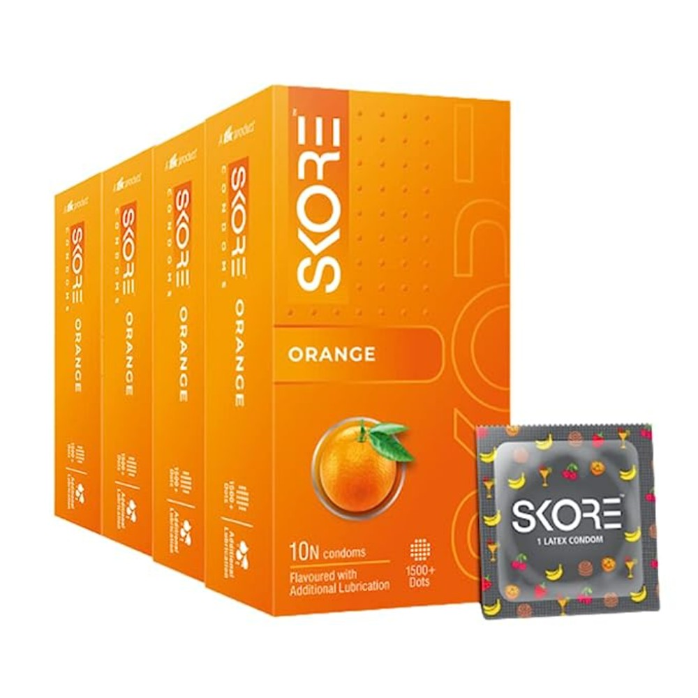 Skore Dotted Flavour Condoms (Orange) 10s (Pack of 4)