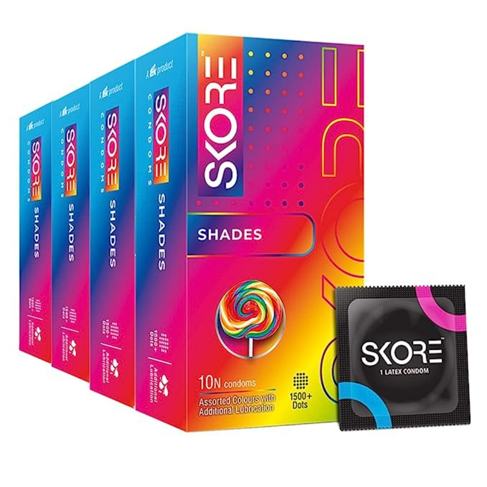 Skore Shades Dotted & Coloured Condoms 10s Pack (Pack Of 4)
