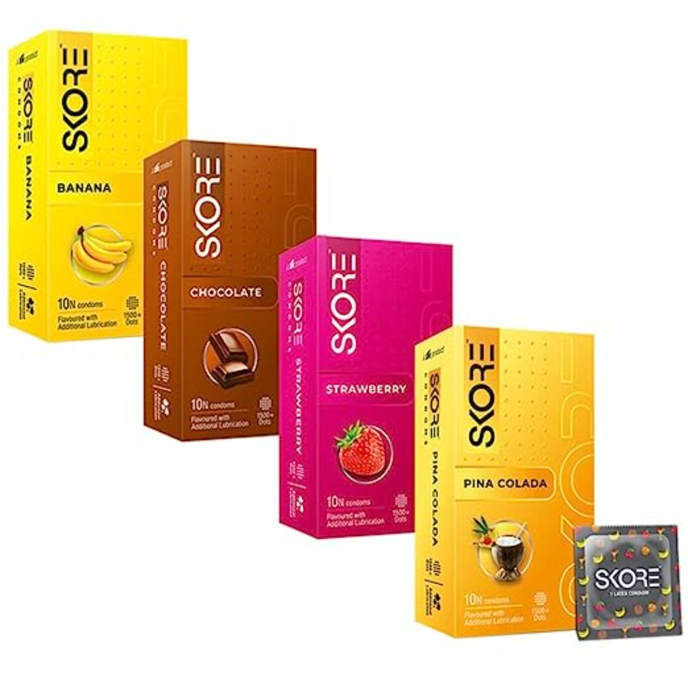 Skore Flavored Condom (Strawberry, Banana, Chocolate, Pinacolada) (Set of 4, 10S)