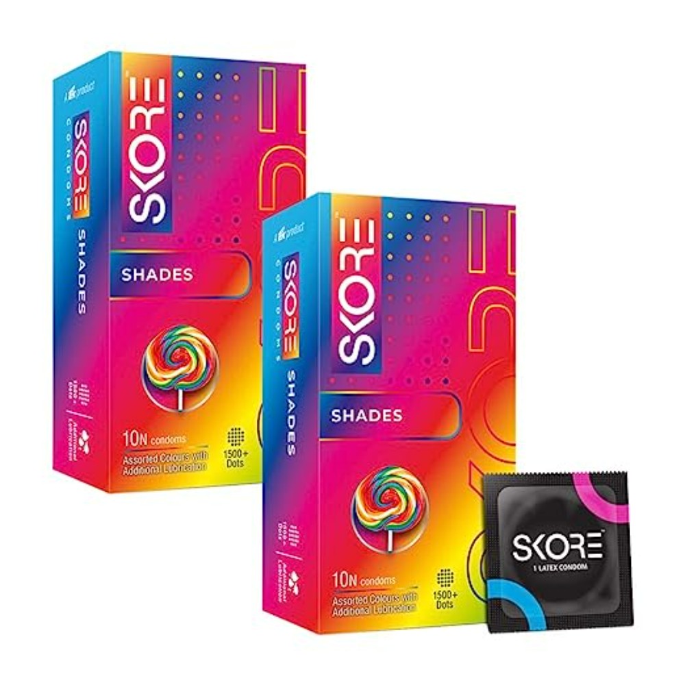 Skore Assorted Colours & Dotted Condoms (Shades) 10N (Pack of 2)