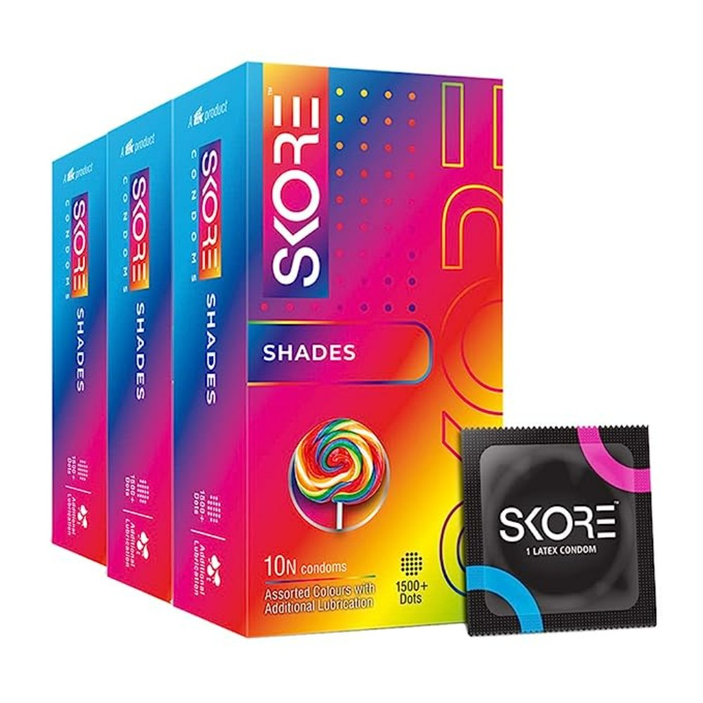 Skore Assorted Colours & Dotted Condoms (Shades) 10N (Pack of 3)