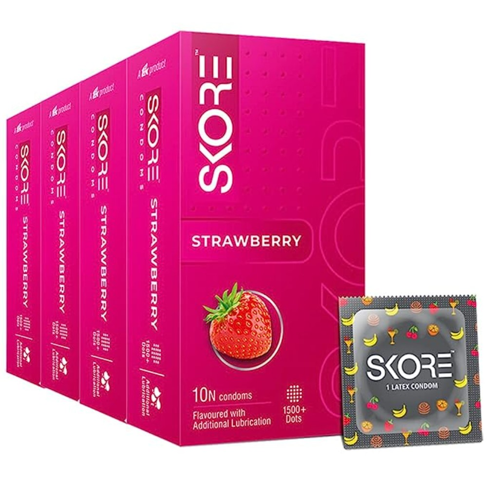 Skore Dotted Flavour Condoms (Strawberry) 10N (Pack of 4)
