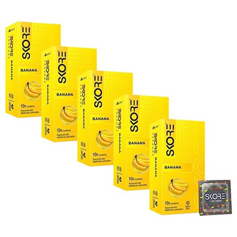 Skore Dotted Flavour Condoms (Banana) 10N (Pack of 5)