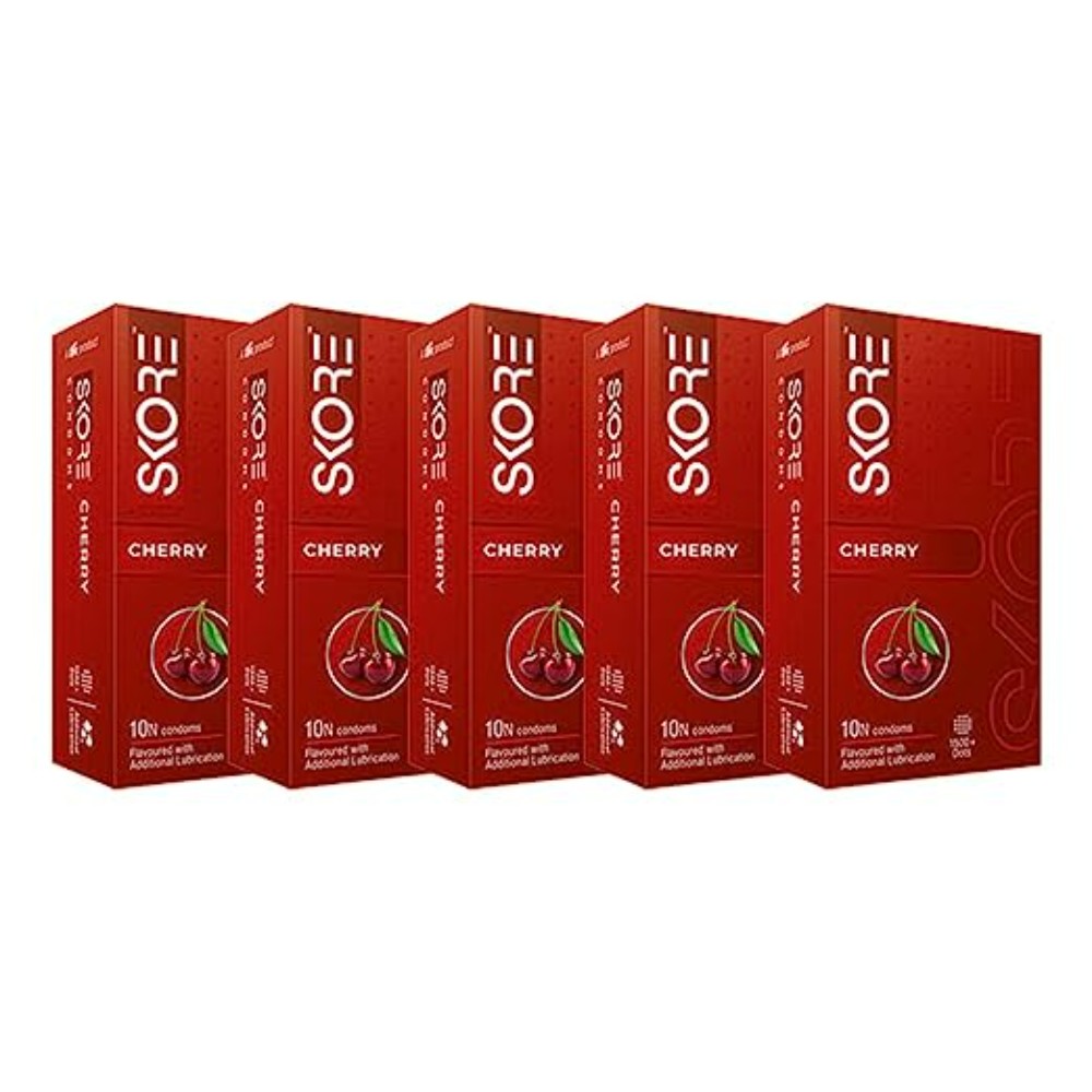 Skore Condoms - 10 Count (Pack Of 5, Cherry)