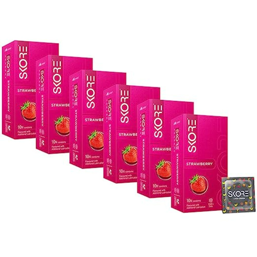 Skore Dotted Flavour Condoms (Strawberry) 10N (Pack of 6)
