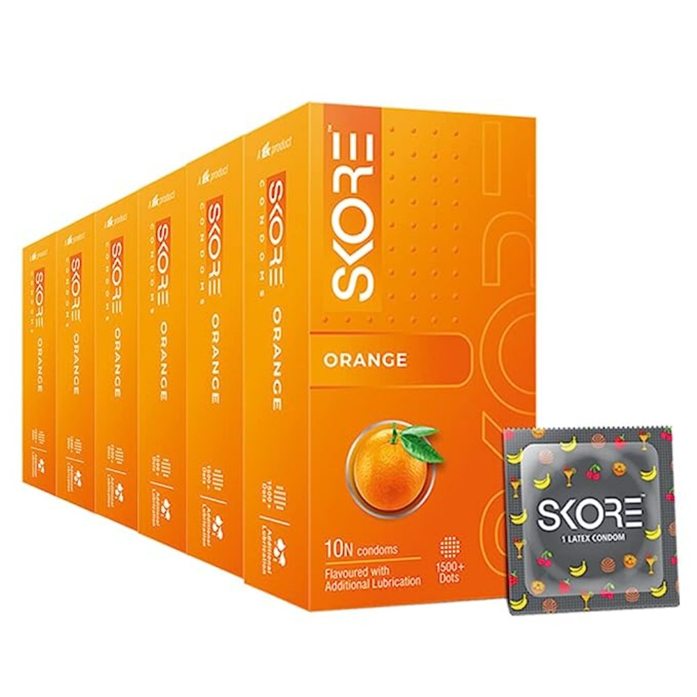 Skore Dotted Flavour Condoms (Orange) 10s (Pack of 6)
