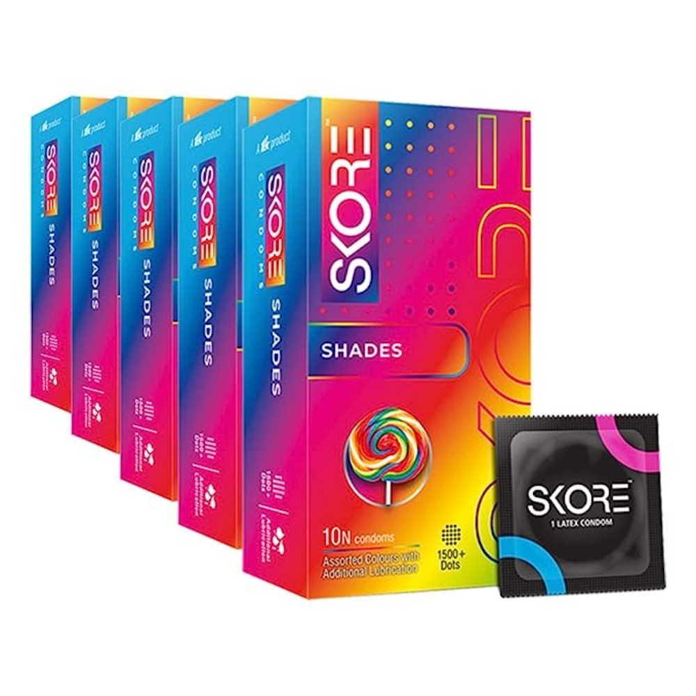 Skore Assorted Colors & Dotted Condoms (Shades) 10N (Pack of 5)