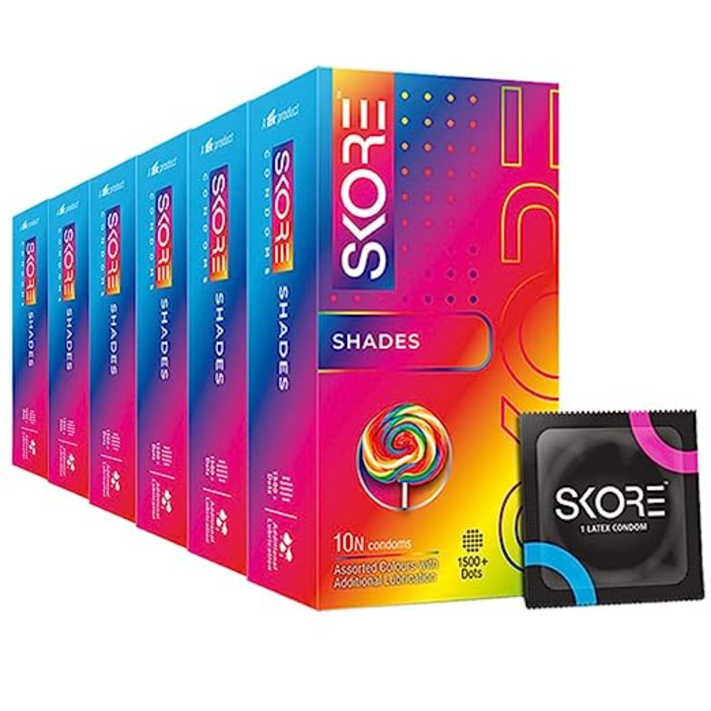 Skore Assorted Colours & Dotted Condoms (Shades) 10N (Pack of 6)
