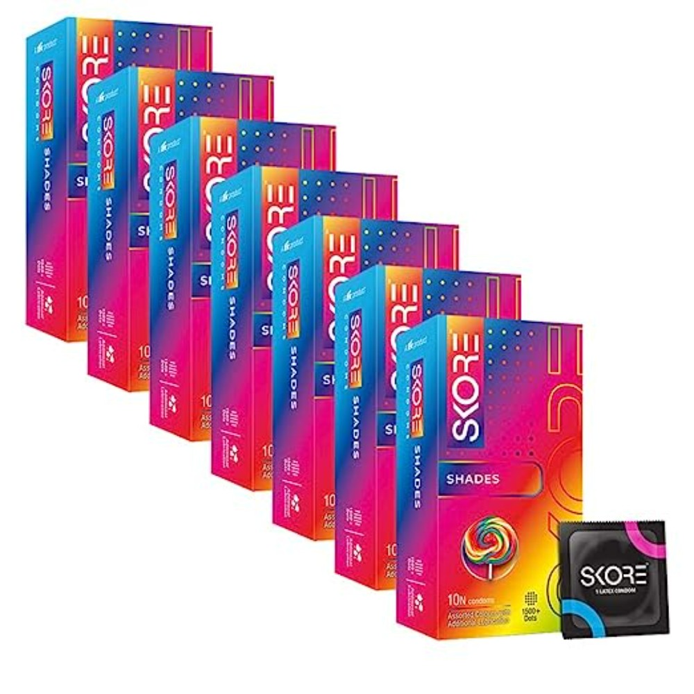 Skore Assorted Colors & Dotted Condoms (Shades) 10N (Pack of 7)
