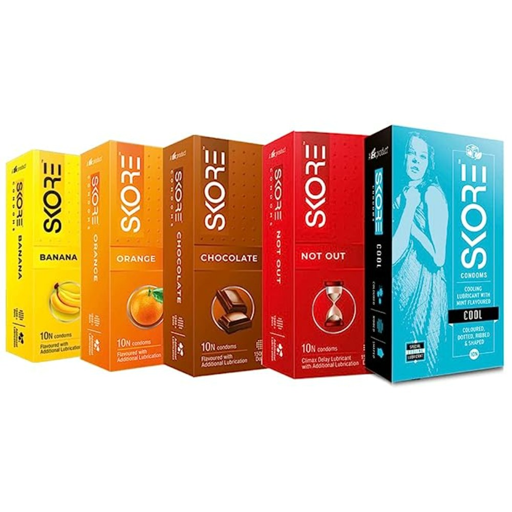 Skore Condoms - 10 Count (Banana, Orange, Chocolate, Cool, Not Out)