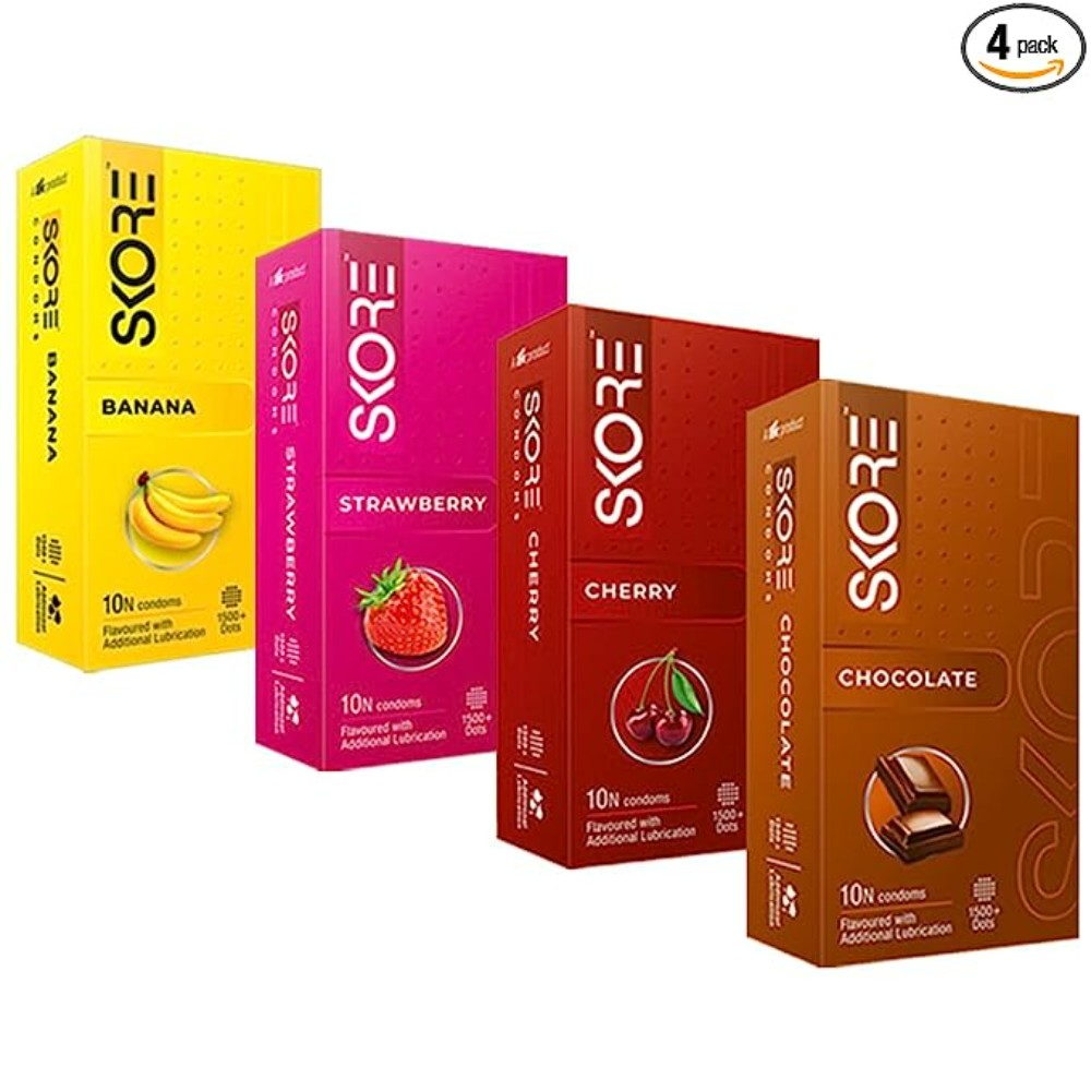 Skore Condoms - 10 Condoms per Pack (Chocolate, Banana, Strawberry, Cherry)