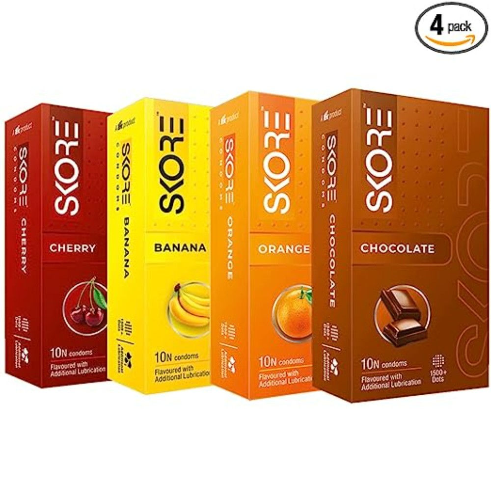 Skore Condoms - 10 Condoms per Pack (Chocolate, Banana, Orange, Cherry)