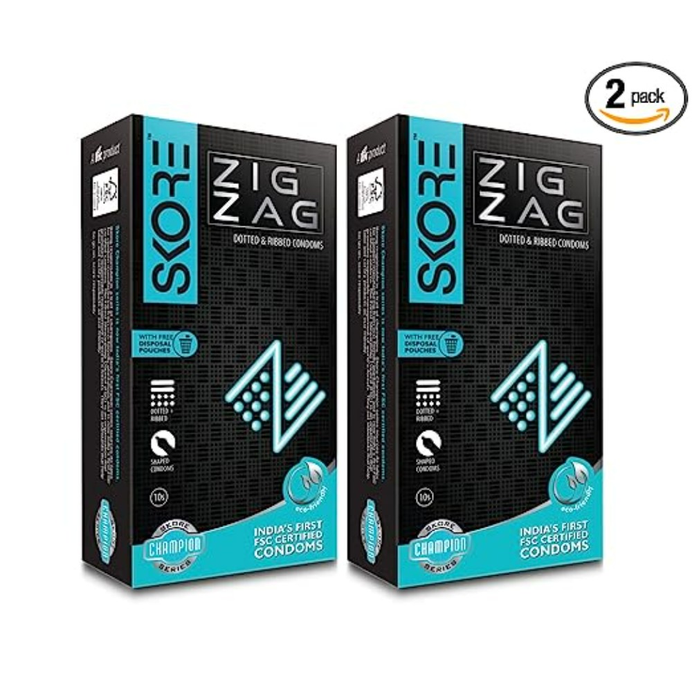 Skore Dotted & Ribbed Condoms (Zig Zag) 10N (Pack of 2)
