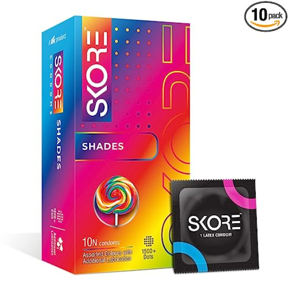 Skore Assorted Colours & Dotted Condoms (Shades) 10N (Pack of 10)