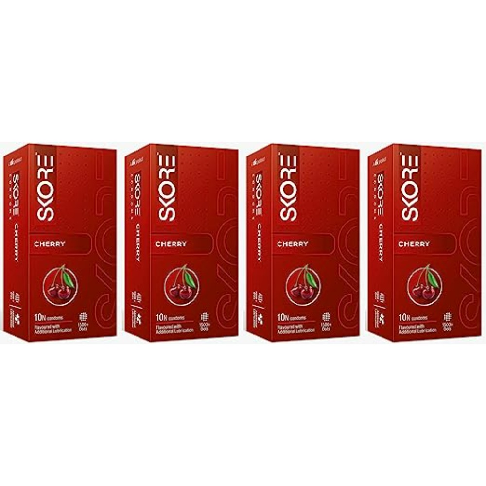 Skore Dotted Flavour Condoms (Cherry) 10N (Pack of 4)