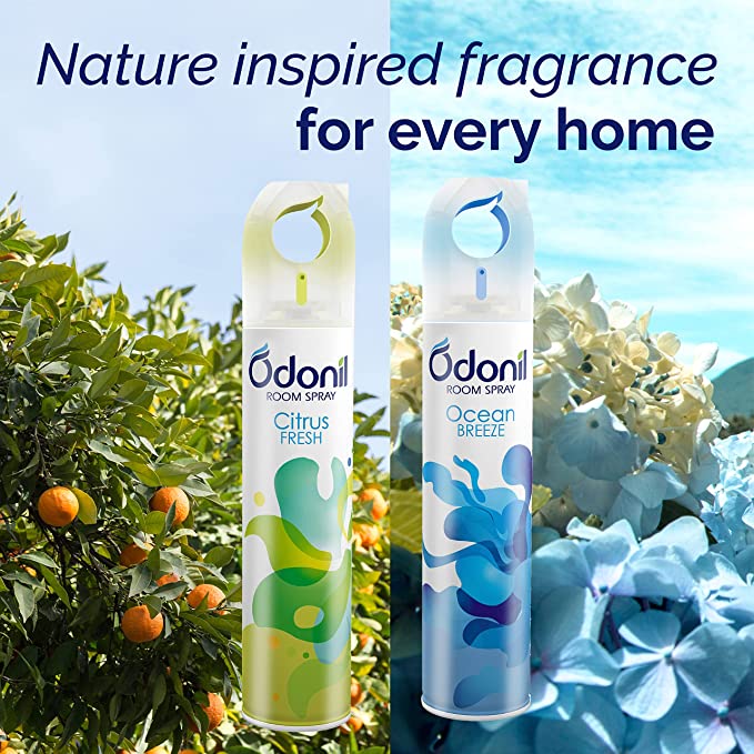 Odonil Air Freshener Spray for Home and Office - Citrus Fresh 220ml and Ocean Breeze 220ml