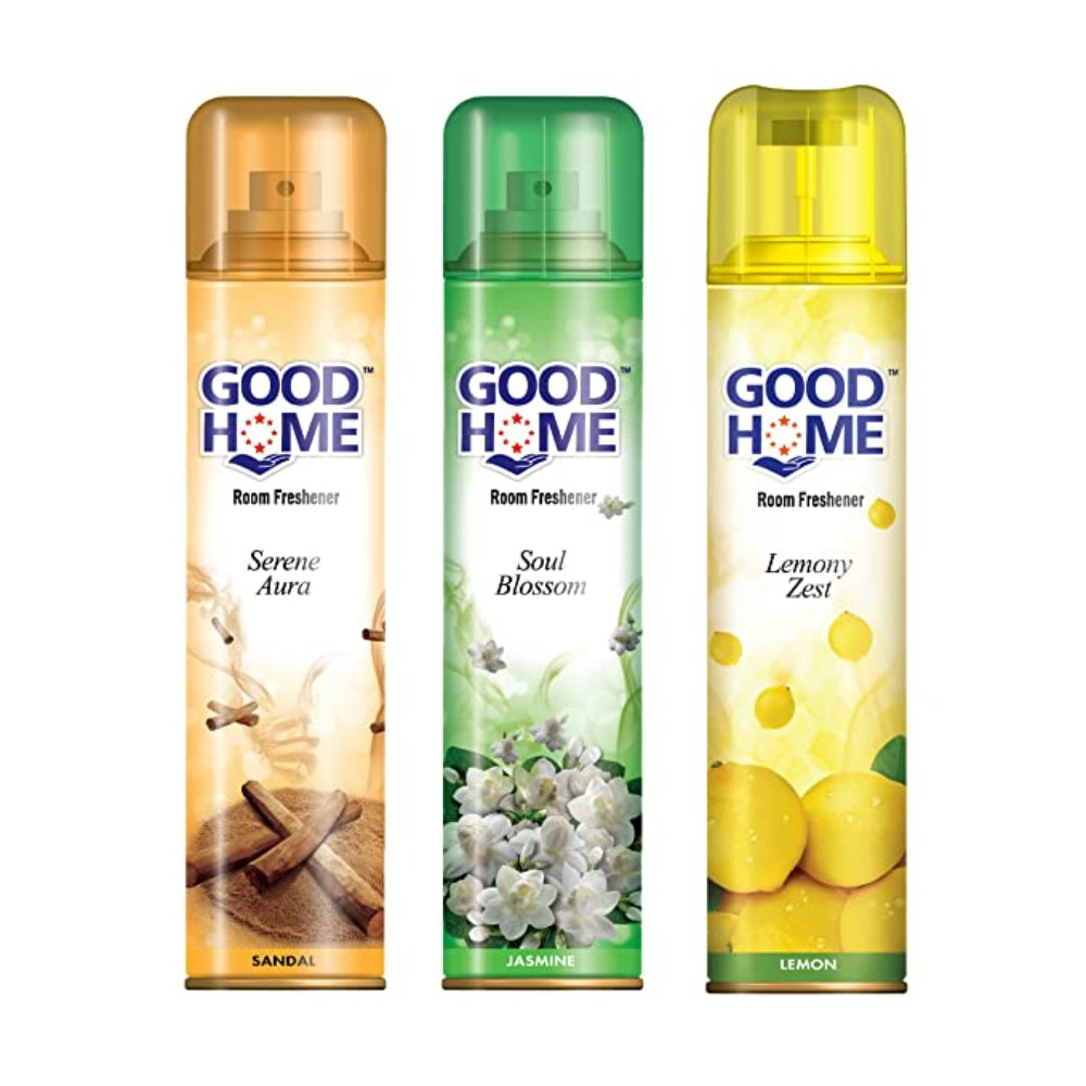 Good Home Room Fresheners Serene Aura Sandal and Soul blossom Jasmine and Lemony Zest Lemon (Pack of 3)