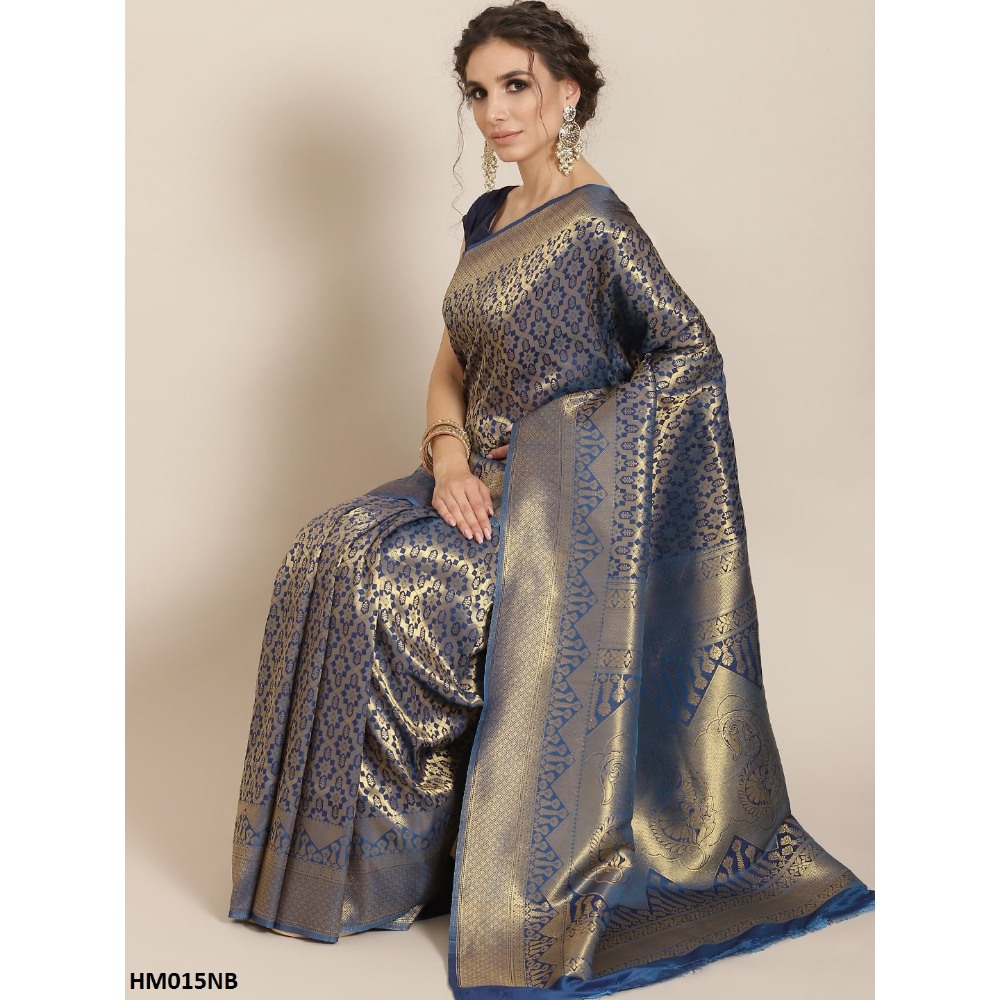 Sharaa Ethnica Blue color Kanjeevaram Silk Sarees with unstiched blouse piece
