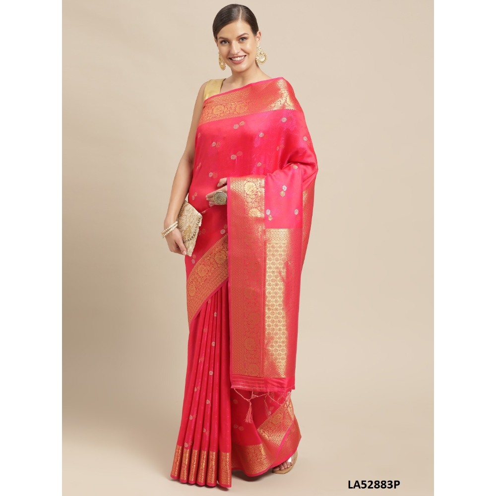 Sharaa Ethnica Pink color Kanjeevaram Silk Sarees with unstiched blouse piece