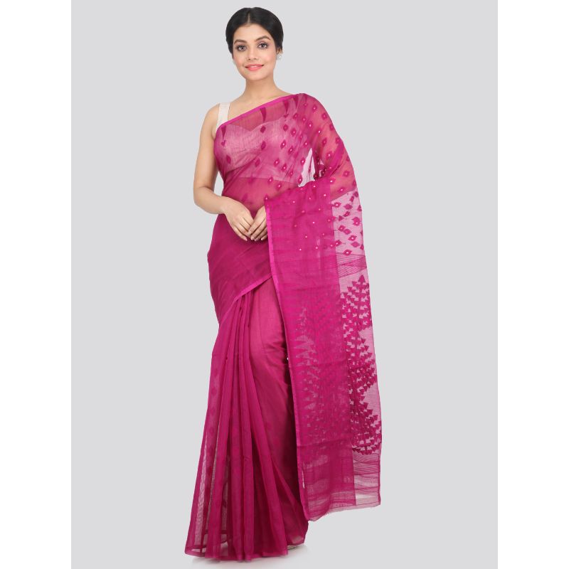Pinkloom Women's Soft Cotton Jamdani Saree Without Blouse Piece