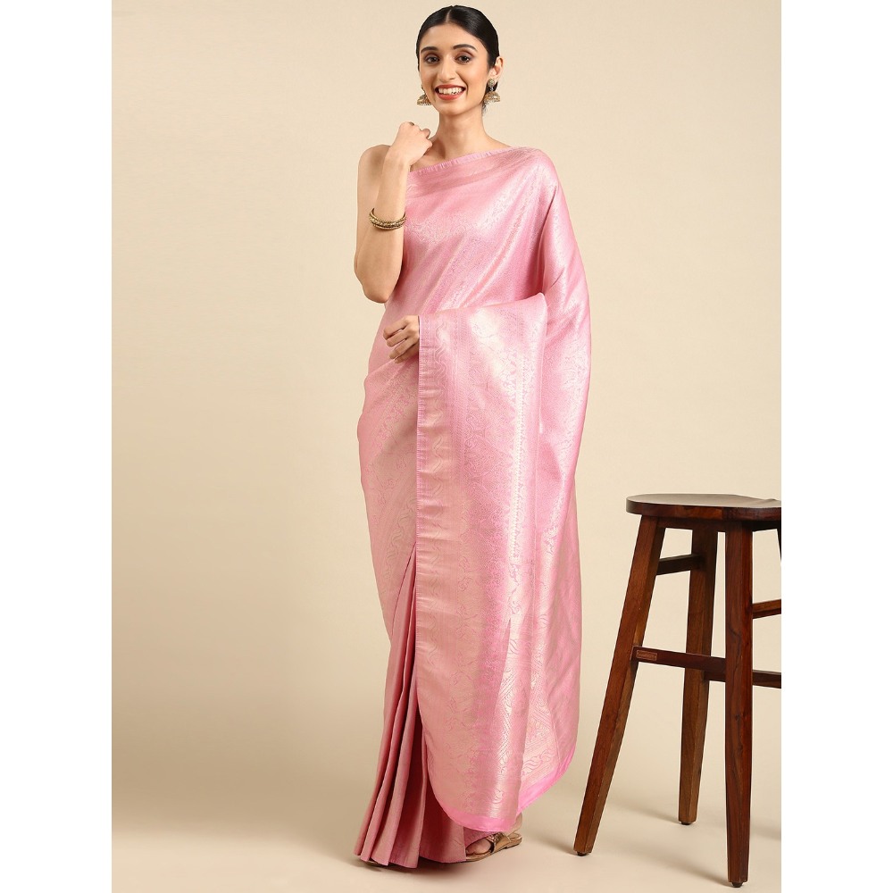 Sharaa Ethnica Baby Pink Kanjeevaram saree with unstitched blouse pcs