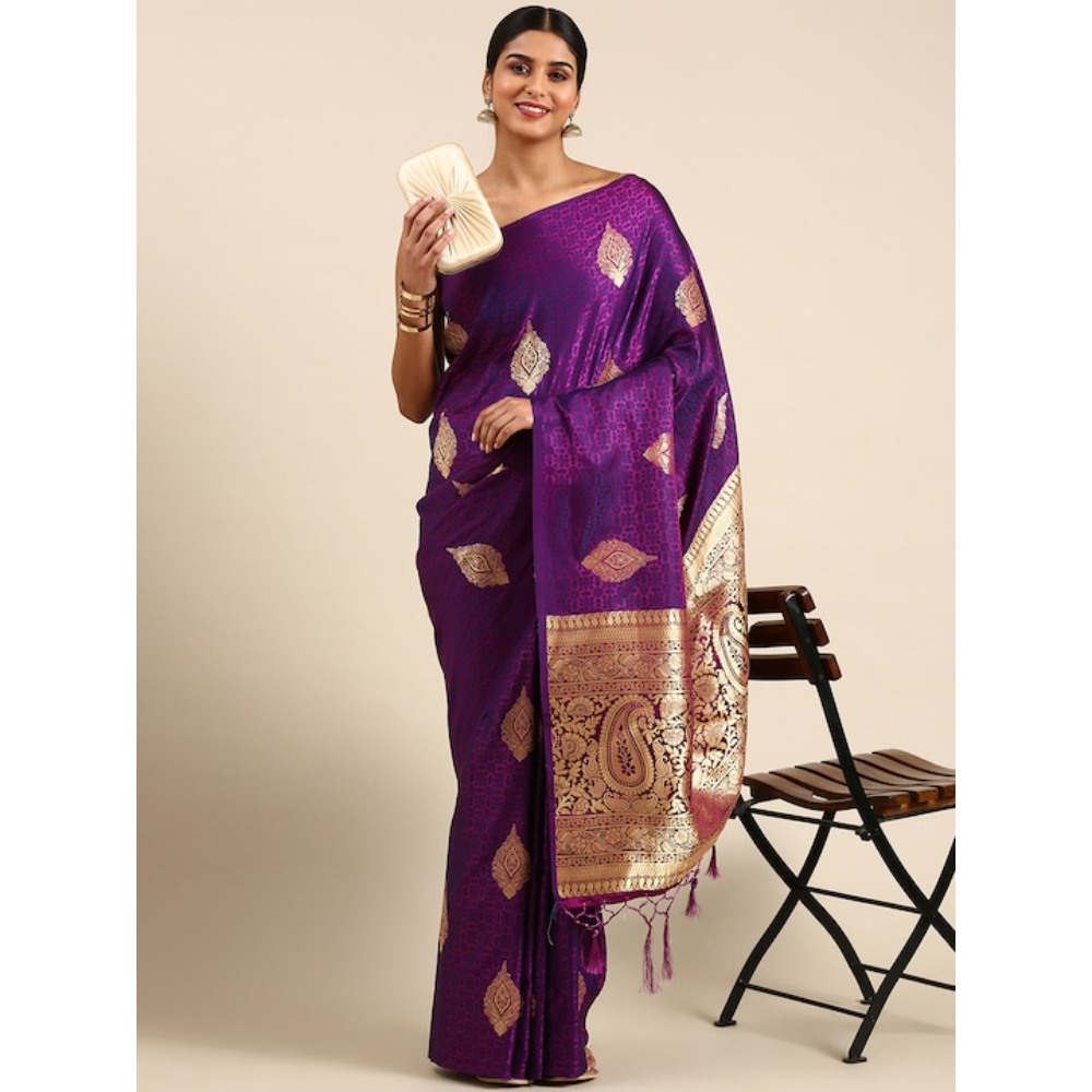 Sharaa Ethnica Vine Kanjeevaram saree with unstitched blouse pcs