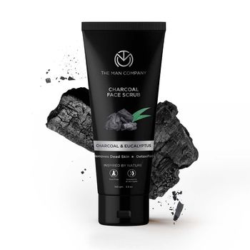 The Man Company Charcoal De Tan Face Scrub for Tan Removal & Glowing Skin | Deep Cleansing, Anti Acne, Blackhead Removal, Exfoliating – 100 gm
