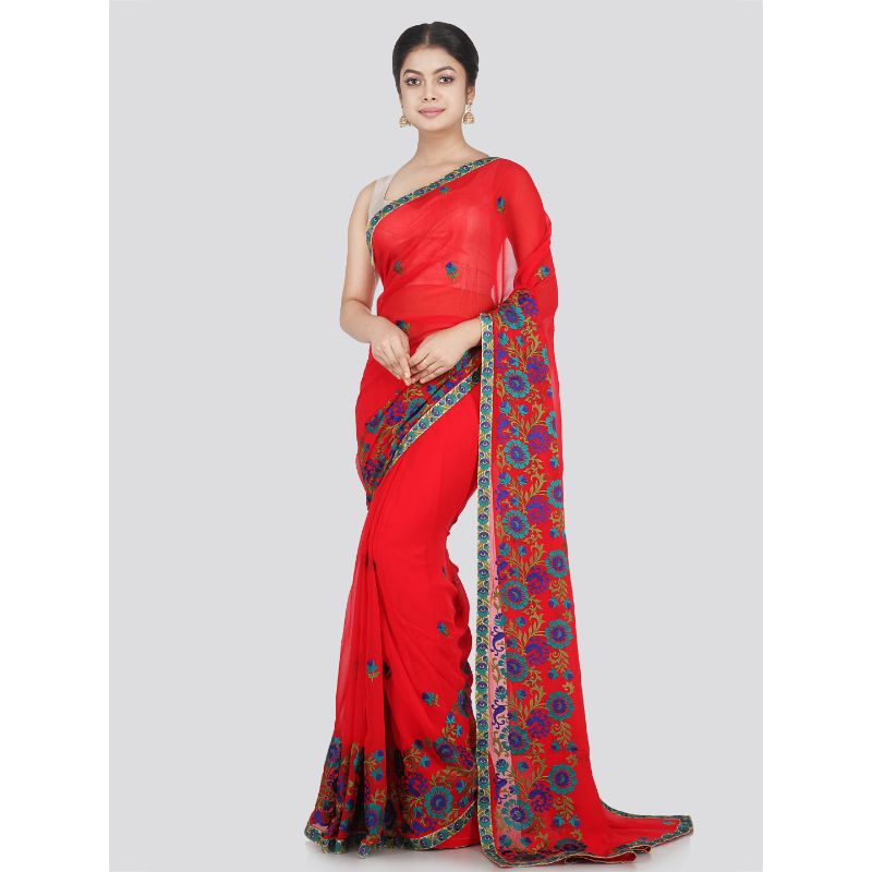 Pinkloom Women's Chiffon Saree With Unstitched Blouse Piece