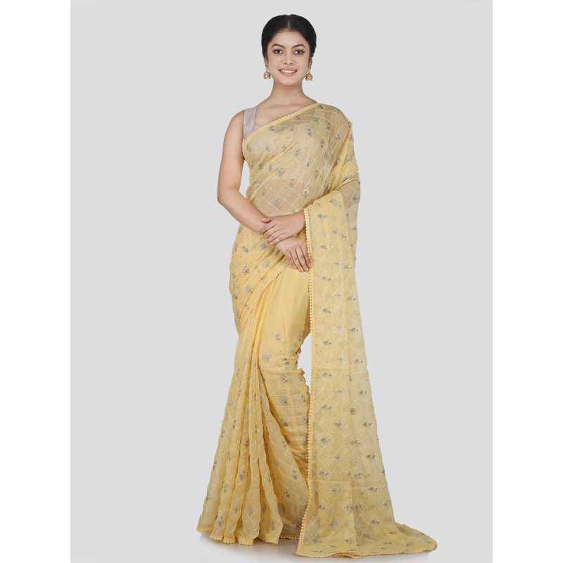 Pinkloom Women's Chiffon Saree With Unstitched Blouse Piece
