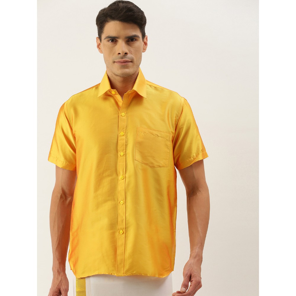 ThangaMagan Art Silk Mens Half Sleeve shirt Only