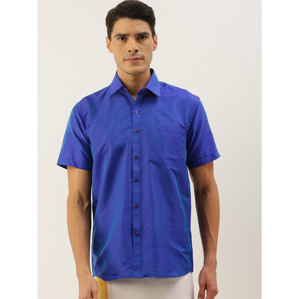 ThangaMagan Art Silk Mens Half Sleeve shirt Only