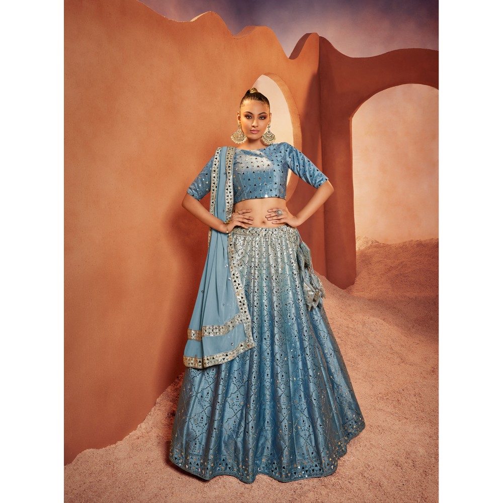 Bridesmaid Sequins Embroidered With Mirror Work Stitched Lehenga Choli With Dupatta