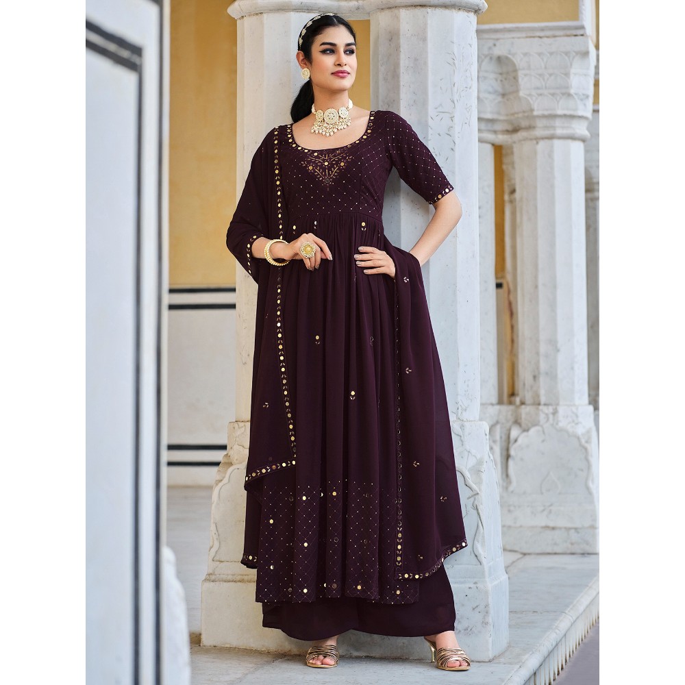 Girlish Sequins Embroidered With Mirror Work Stitched Salwar Suit