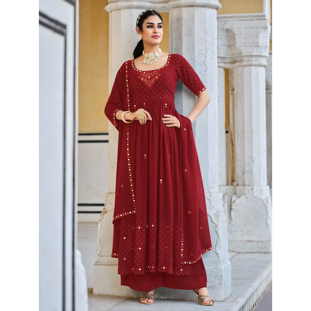 Girlish Sequins Embroidered With Mirror Work Stitched Salwar Suit