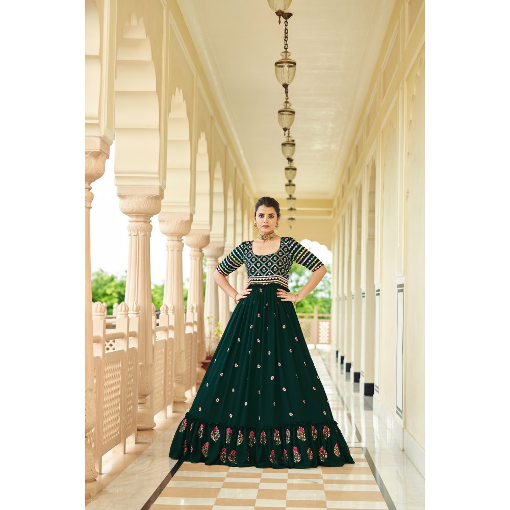 Beautiful Shibori Print With Sequins Embroidered Work Stitched Gown