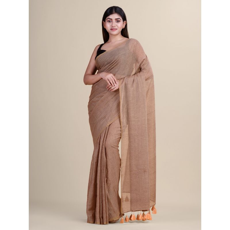 Laa Calcutta Golden With Zori Traditional Bengal Handloom saree with Blouse material