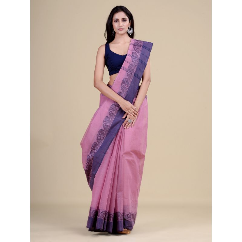 Laa Calcutta Purple & Blue Traditional Tant saree without Blouse material