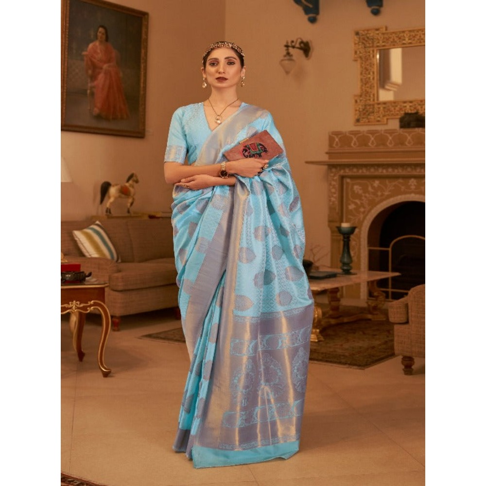 Stylebypanaash Amazing Sky Blue Soft Banarasi Silk Saree